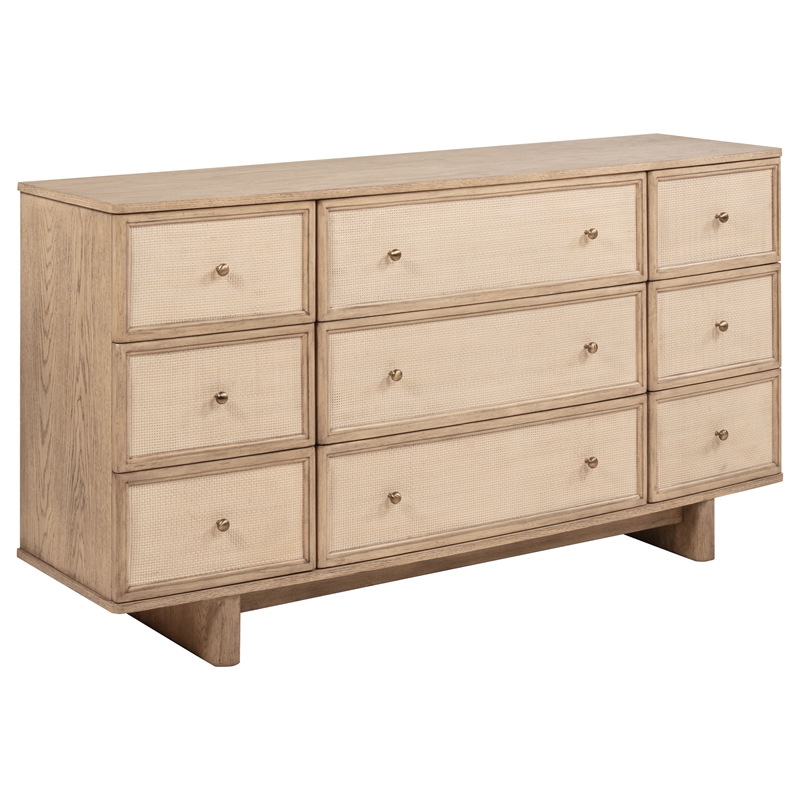 Pemberly Row 4 Pc Queen Bedroom Set with Resin Cane & USB Charging in Beige Oak