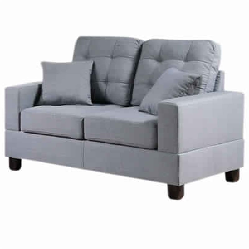 Pemberly Row 2 Pc Sofa and Loveseat Set with Accent Tufting and Pillows in Gray