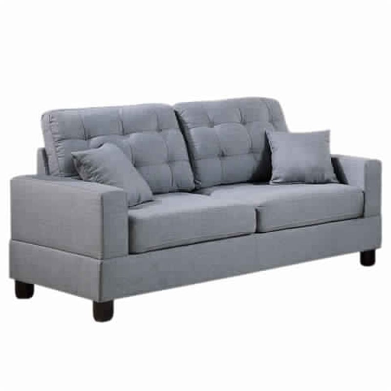 Pemberly Row 2 Pc Sofa and Loveseat Set with Accent Tufting and Pillows in Gray