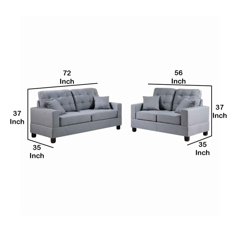 Pemberly Row 2 Pc Sofa and Loveseat Set with Accent Tufting and Pillows in Gray