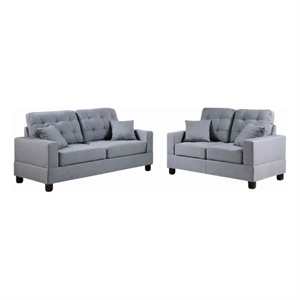 Pemberly Row 2 Pc Sofa and Loveseat Set with Accent Tufting and Pillows in Gray