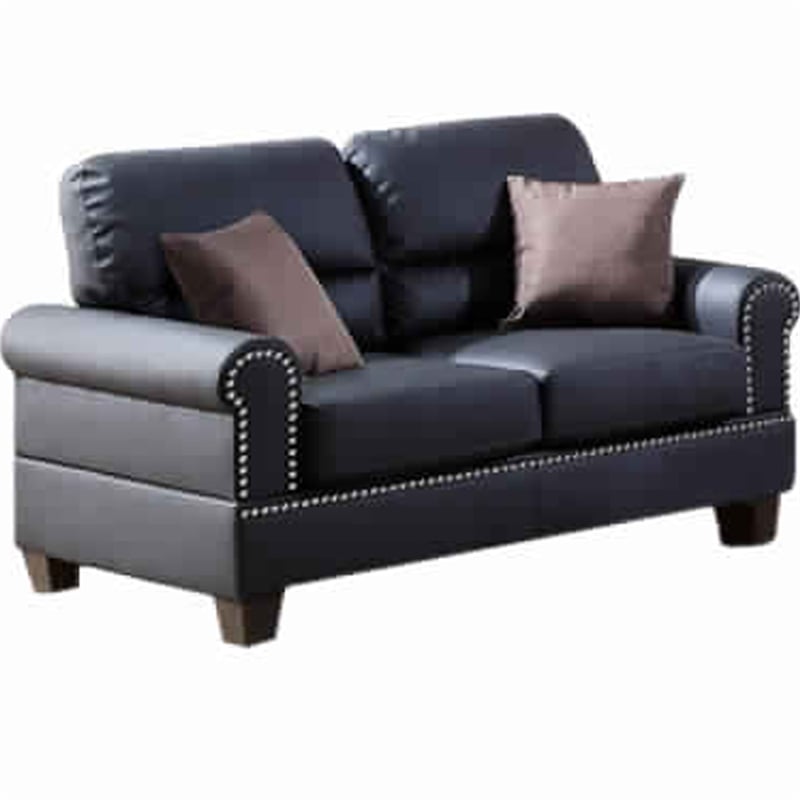 Pemberly Row 2 Piece Bonded Leather Sofa and Loveseat Set with Pillows in Black