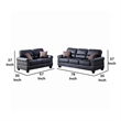 Pemberly Row 2 Piece Bonded Leather Sofa and Loveseat Set with Pillows in Black