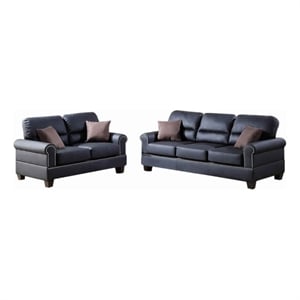 Pemberly Row 2 Piece Bonded Leather Sofa and Loveseat Set with Pillows in Black