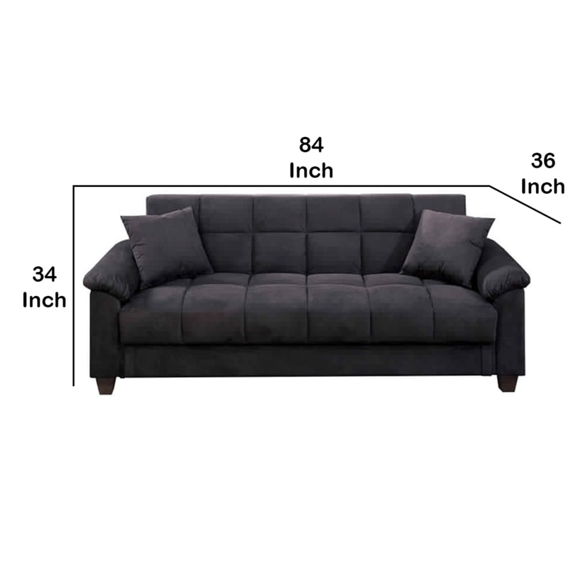 Pemberly Row Adjustable Sleeper Sofa w/ Hidden Storage & 2 Pillows in Ebony Gray