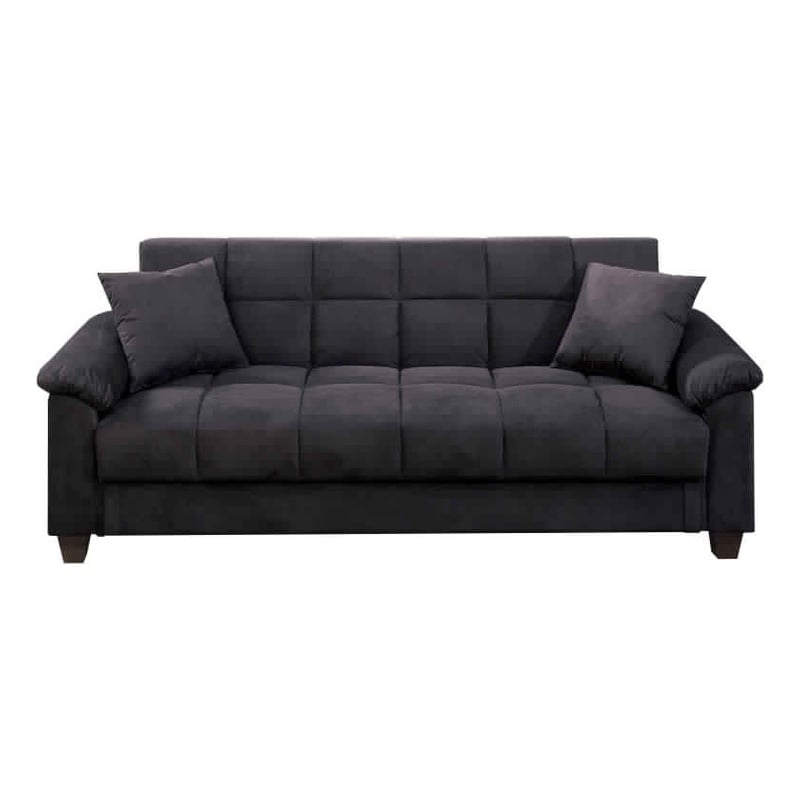 Pemberly Row Adjustable Sleeper Sofa w/ Hidden Storage & 2 Pillows in Ebony Gray
