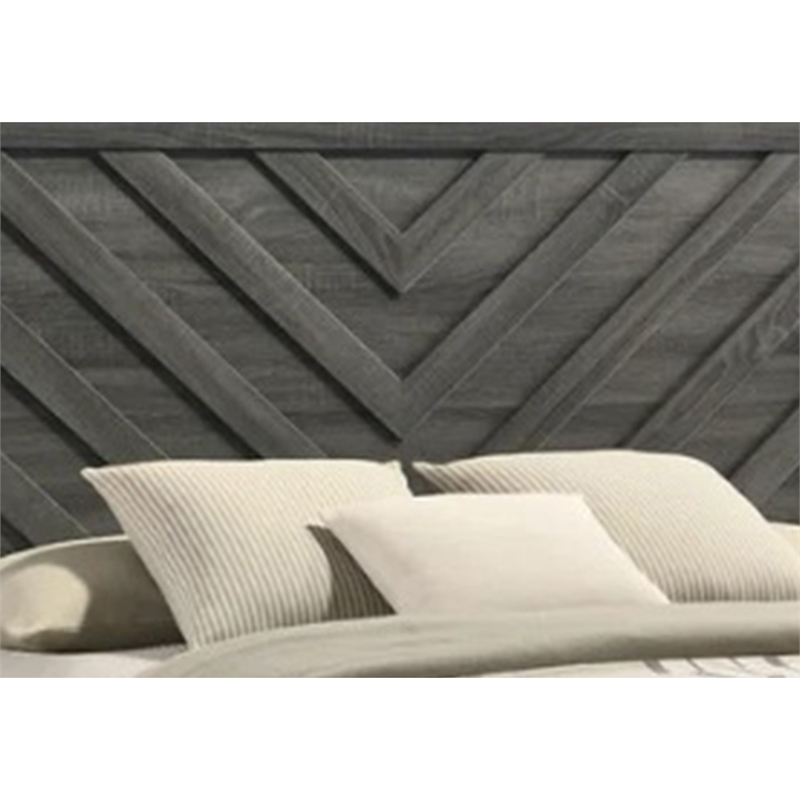 Pemberly Row Twin Bed with Chevron Patterned Headboard in Dark Gray Wood