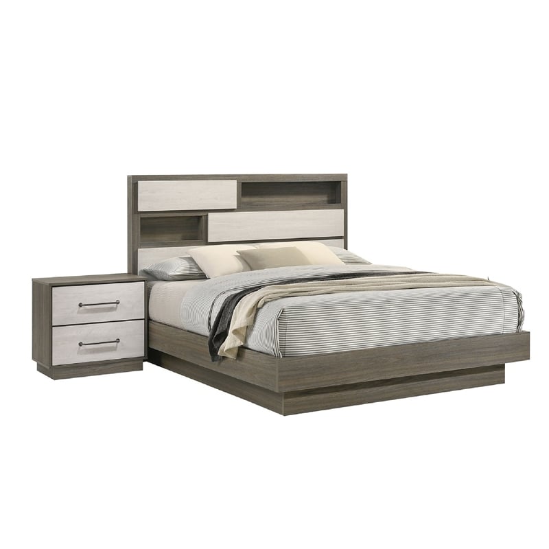 Pemberly Row 4 Pc Queen Bedroom Set with Bookcase Headboard in Oak Gray & Brown
