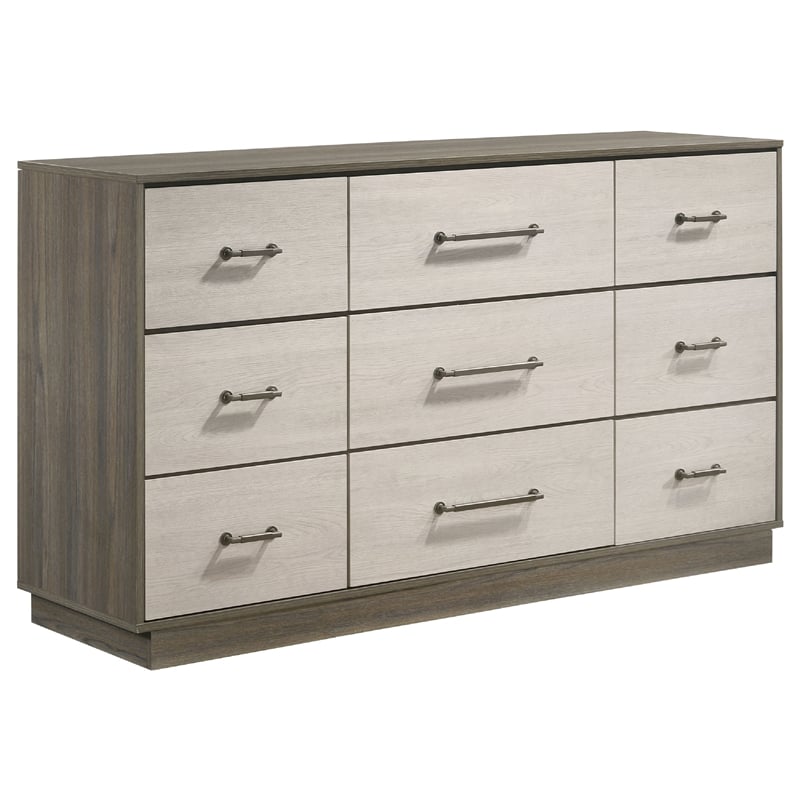 Pemberly Row 5 Pc Queen Bedroom Set with Bookcase Headboard & Chest in Oak Gray