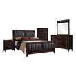 Pemberly Row 5 Pc Queen Bedroom Set with Padded Leather Panels & Chest in Brown