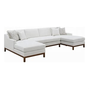 Pemberly Row 127&quot U Shape Sectional Sofa with 4 Accent Pillows in Ivory Chenille