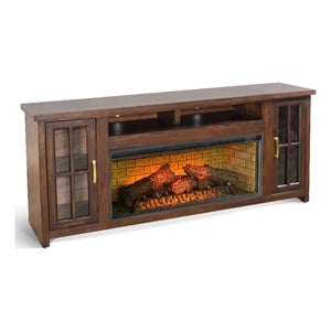 Pemberly Row 76 Inch TV Media Console with Log Fireplace Option in Dark Brown