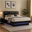 Pemberly Row King Platform Bed w/ LED Footboard & Chrome Headboard Trim in Black