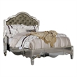 Pemberly Row Queen Bed w/ Tufted Faux Leather Headboard & Mirror Panels - Silver