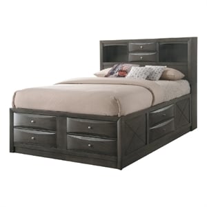 Pemberly Row Queen Storage Bed w/ 8 Drawers & Bookcase Headboard - Grayish Brown