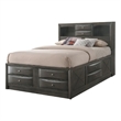 Pemberly Row Queen Storage Bed w/ 8 Drawers & Bookcase Headboard - Grayish Brown