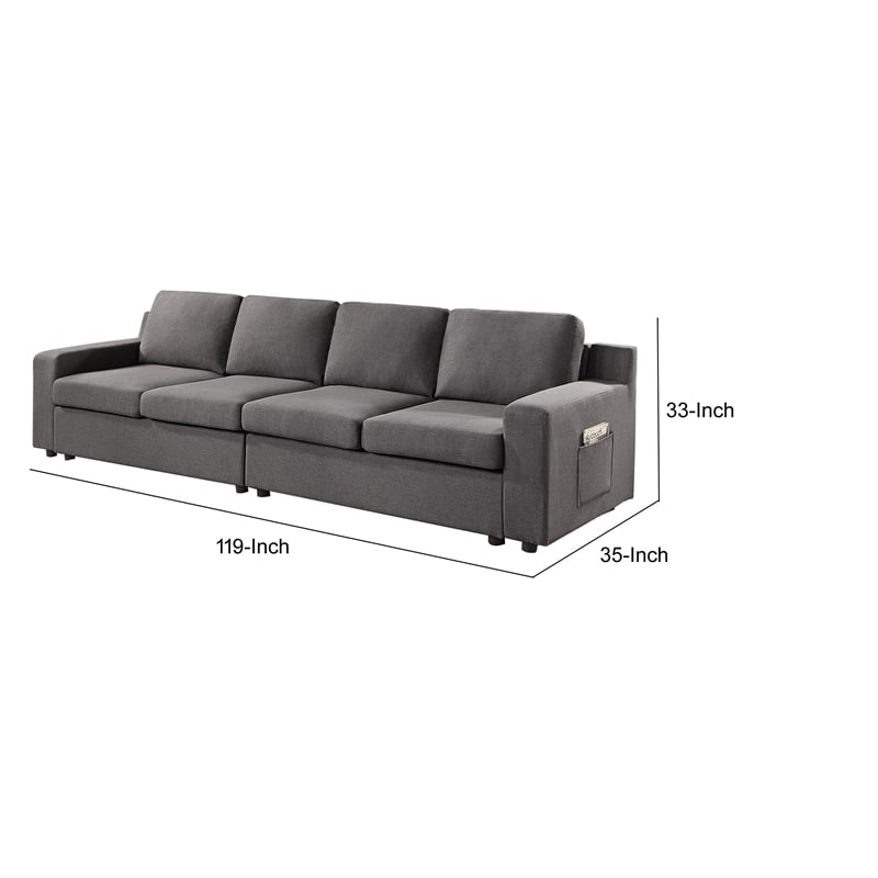 Pemberly Row 119 Inch Modular 4 Seater Sofa with Side Pockets in Gray Linen