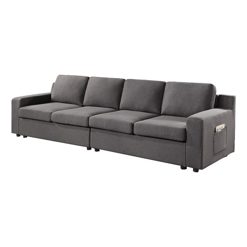 Pemberly Row 119 Inch Modular 4 Seater Sofa with Side Pockets in Gray Linen