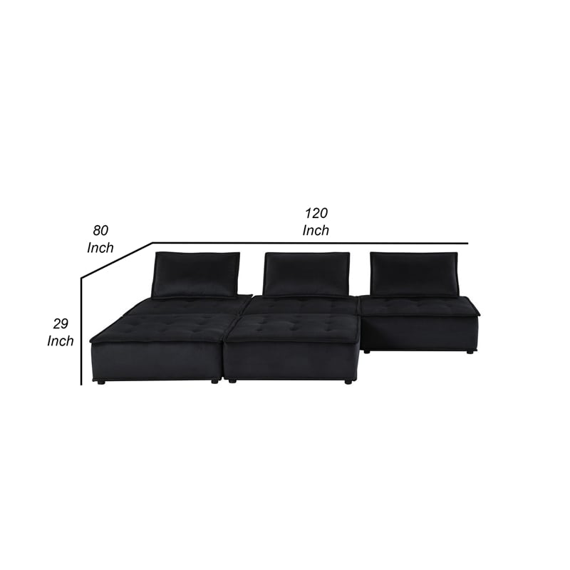Pemberly Row 5Pc Modular Sectional w/ 2 Ottomans & Tufted Seating - Black Velvet
