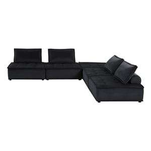 Pemberly Row 5Pc Modular Sectional w/ 2 Ottomans & Tufted Seating - Black Velvet