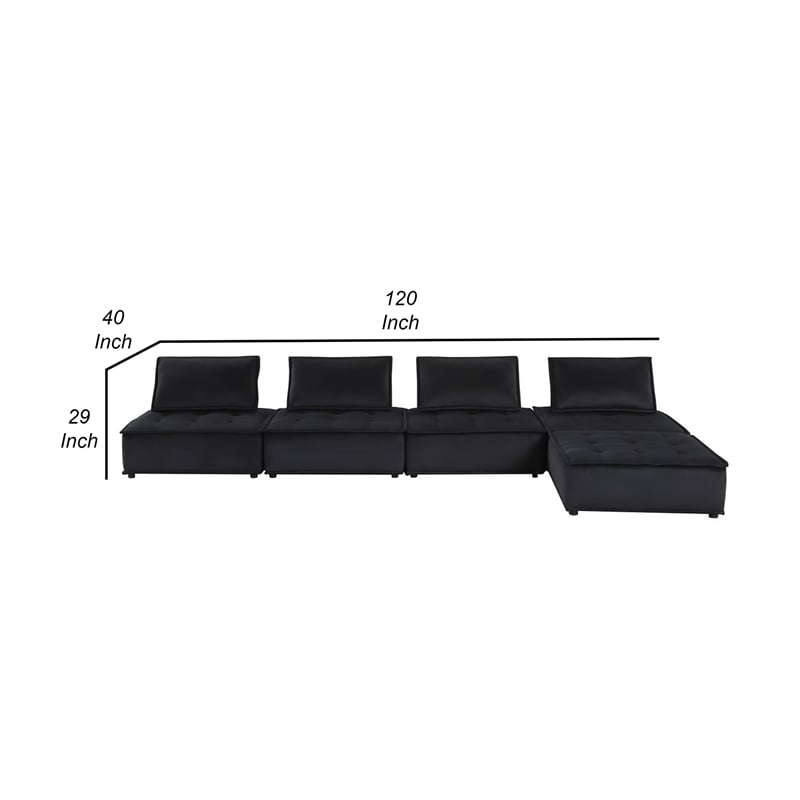 Pemberly Row 5 Pc Modular Sofa & Loveseat Set with Tufted Seats in Black Velvet