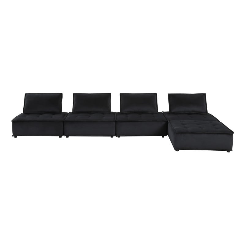 Pemberly Row 5 Pc Modular Sofa & Loveseat Set with Tufted Seats in Black Velvet
