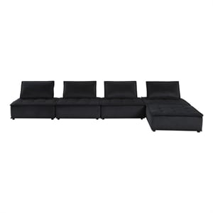 Pemberly Row 5 Pc Modular Sofa & Loveseat Set with Tufted Seats in Black Velvet