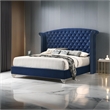 Pemberly Row King Wingback Bed with Bling Button Tufting & Nailhead Trim in Blue
