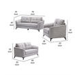 Pemberly Row 3Pc Sofa Loveseat & Chair Set with Tufted Cushions in Gray Velvet