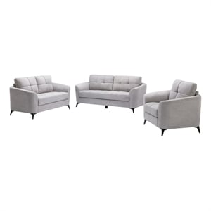 Pemberly Row 3Pc Sofa Loveseat & Chair Set with Tufted Cushions in Gray Velvet