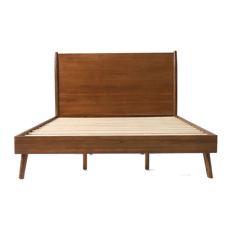 Pemberly Row California King Bed with Slat Panel Headboard in Rich Brown Acacia