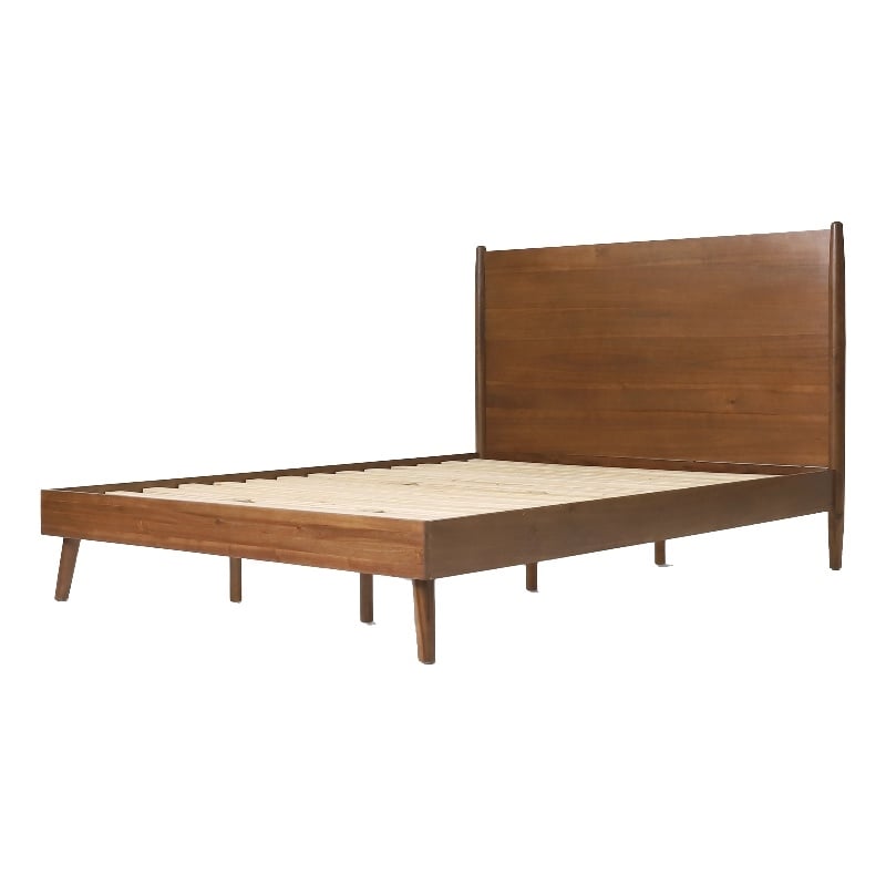 Pemberly Row California King Bed with Slat Panel Headboard in Rich Brown Acacia