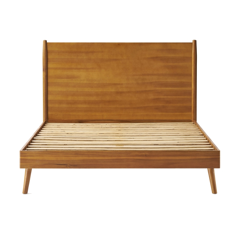 Pemberly Row California King Bed w/ Slat Panel Headboard in Natural Brown Acacia