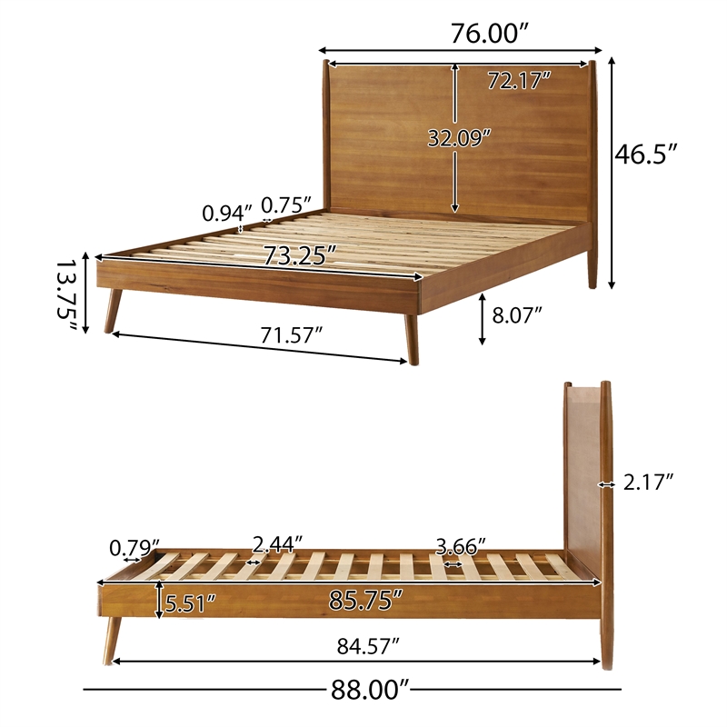 Pemberly Row California King Bed w/ Slat Panel Headboard in Natural Brown Acacia