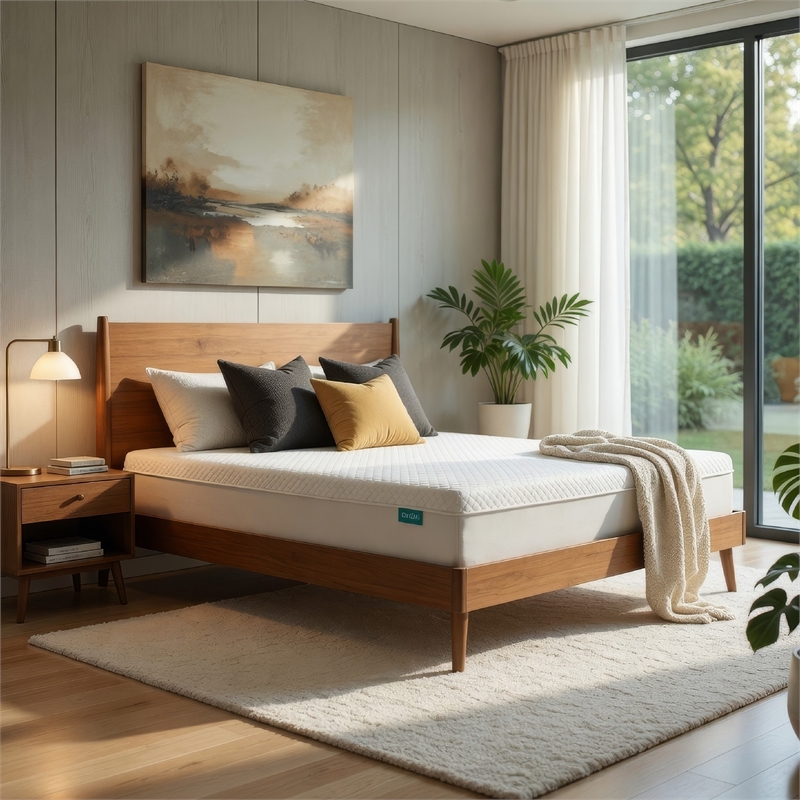 Pemberly Row California King Bed w/ Slat Panel Headboard in Natural Brown Acacia