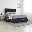 Pemberly Row Fabric Upholstered Queen Bed with Bottom Storage Drawers in Black