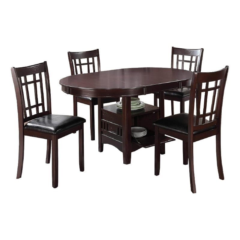 Pemberly Row 5 Piece Dining Set with 42 Inch Round Extendable Table in Espresso