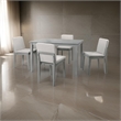 Pemberly Row 5pc Dining Table Set with 4 Cushioned Chairs in Beige Burlap & Gray
