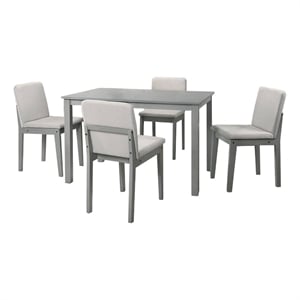 Pemberly Row 5pc Dining Table Set with 4 Cushioned Chairs in Beige Burlap & Gray