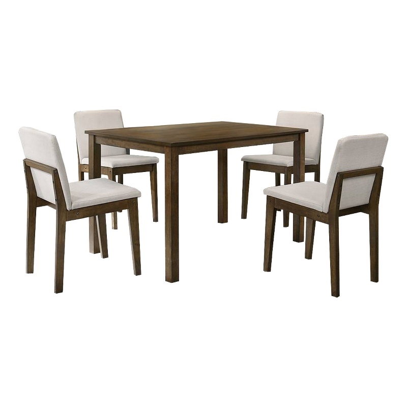 Pemberly Row 5pc Dining Table Set with 4 Padded Chairs in Beige Burlap and Brown