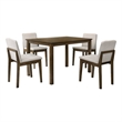 Pemberly Row 5pc Dining Table Set with 4 Padded Chairs in Beige Burlap and Brown