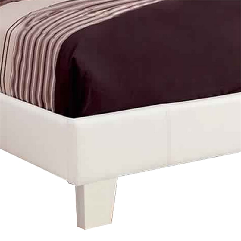 Pemberly Row Leatherette Platform Queen Bed with Tapered Block Feet in White
