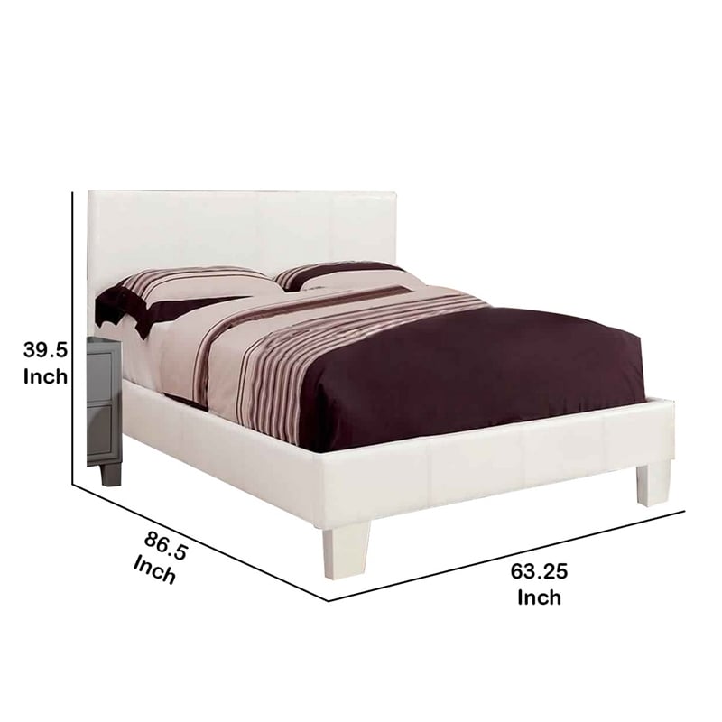 Pemberly Row Leatherette Platform Queen Bed with Tapered Block Feet in White