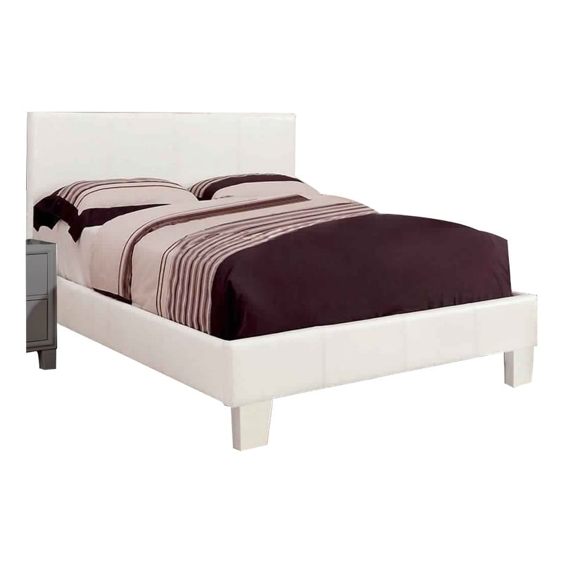 Pemberly Row Leatherette Platform Queen Bed with Tapered Block Feet in White