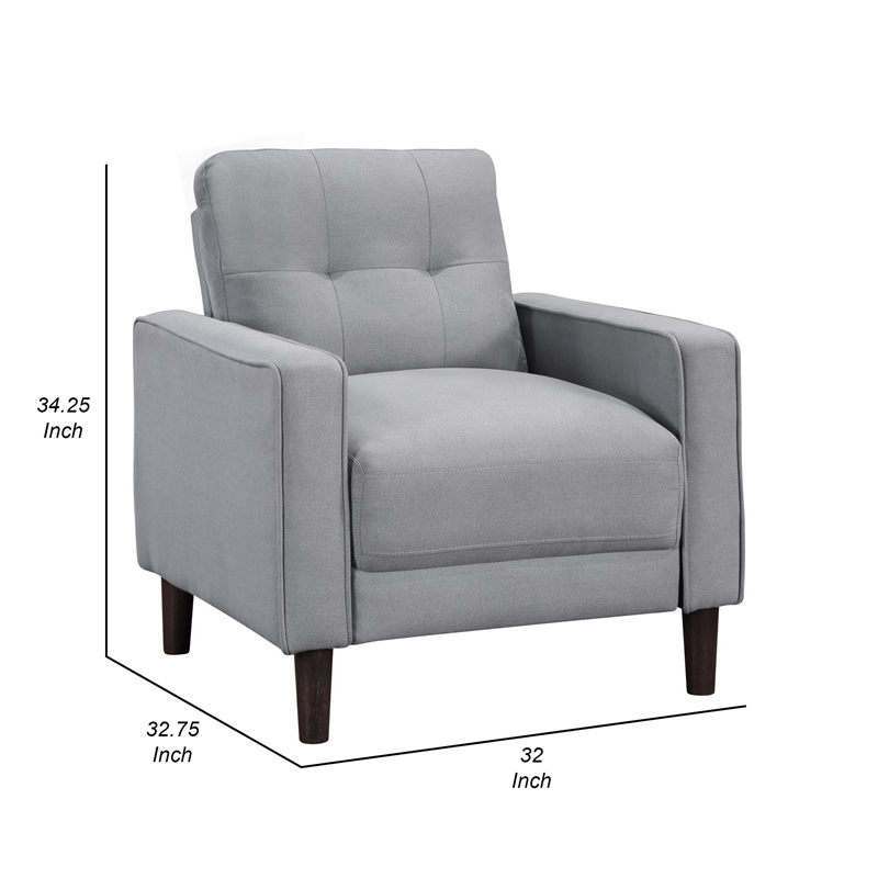 Pemberly Row 32 Inch Accent Chair with Grid Tufted Back and Track Arms in Gray