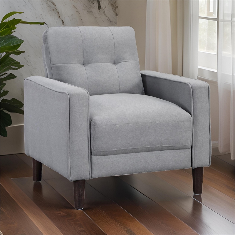 Pemberly Row 32 Inch Accent Chair with Grid Tufted Back and Track Arms in Gray