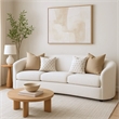 Pemberly Row 89 Inch Modern Curved Sofa with 4 Throw Pillows in Cream Boucle