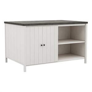 Pemberly Row 60&quot Counter Height Island Table w/ Cabinet Storage in White & Gray