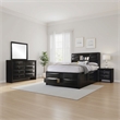 Pemberly Row 4 Pc Queen Bedroom Set with Bookcase Headboard and Storage in Black