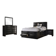 Pemberly Row 4 Pc Queen Bedroom Set with Bookcase Headboard and Storage in Black